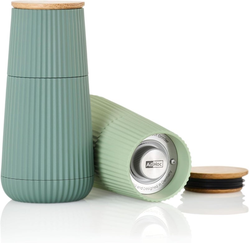 Adhoc Scape Salt & Pepper Mill Set - Salt & Pepper Grinders with Ultra-Sharp Grinding Mechanisms - Refillable Mills & Spice Shakers with Adjustable Grinding - Dark Green & Light Green - Image 5